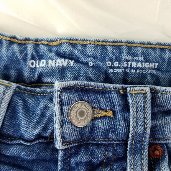 Old Navy Jeans Womens Size 0 High Rise O.G. Straight Leg Destroyed Blue Denim - Picture 8 of 14